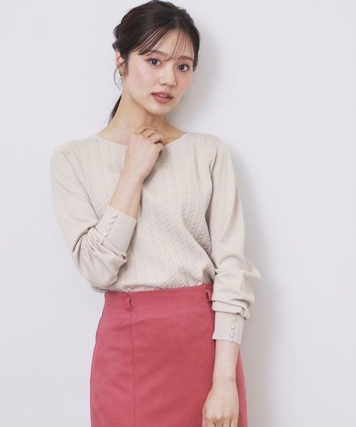 ボートネックケーブルニット【洗濯機OK/抗ピル】