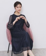 幾何ラインレースワンピース【洗濯機洗い可】