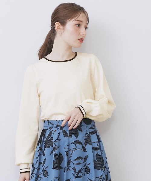 バイカラーパフスリーブニット【洗濯機OK】｜インデックスの通販