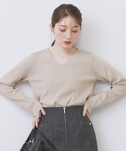 ゴールドボタンVネックニット【洗濯機OK】《6col》