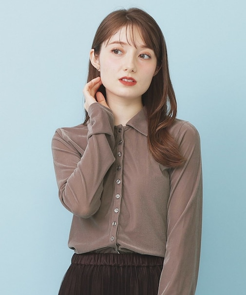 衿付きベロアジャージトップス【洗濯機OK】