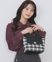 【2WAY】ラメツイードチェックコンビミドルハンドバッグ