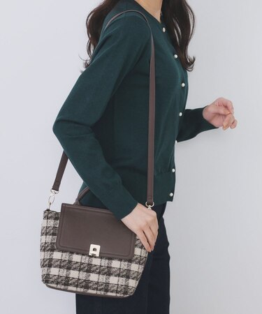 【2WAY】ラメツイードチェックコンビミドルハンドバッグ