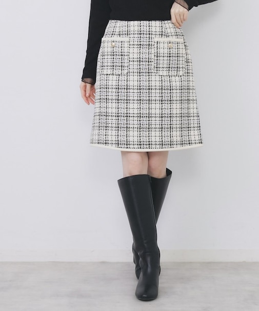 チェックツィードスカート/セットアップ対応【洗える】