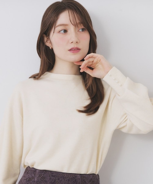 ふんわりボトルネックパフスリーブニット【洗濯機OK】｜インデックスの