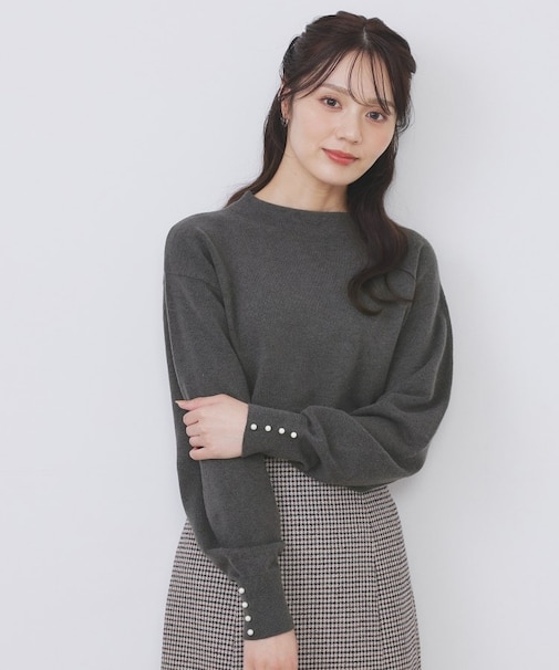 ふんわりボトルネックパフスリーブニット【洗濯機OK】《6col》