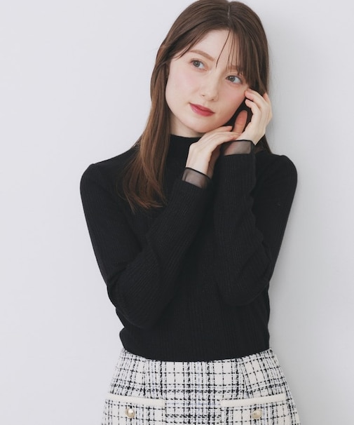 ランダムリブハイネックトップス【洗濯機OK/吸湿発熱】