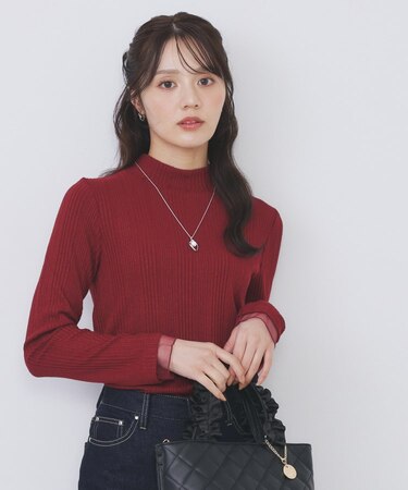 ランダムリブハイネックトップス【洗濯機OK/吸湿発熱】