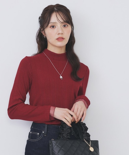 ランダムリブハイネックトップス【洗濯機OK/吸湿発熱】