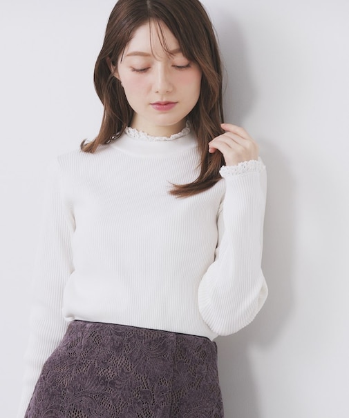 コットンレースフリルリブニット【洗濯機OK/抗ピル】
