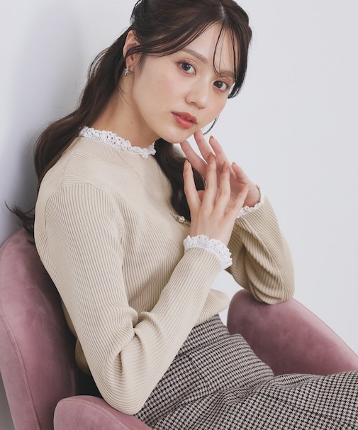 コットンレースフリルリブニット【洗濯機OK/抗ピル】