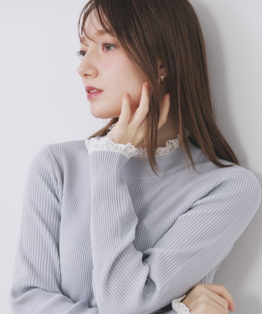 コットンレースフリルリブニット【洗濯機OK/抗ピル】