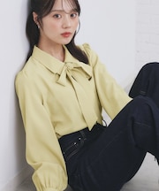 2枚衿ボウタイブラウス【洗濯機OK/防シワ/イージーアイロン】