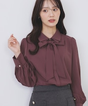 2枚衿ボウタイブラウス【洗濯機OK/防シワ/イージーアイロン】