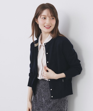 ビジュークルーネックカーディガン【洗濯機OK】《7col/XS~LL》