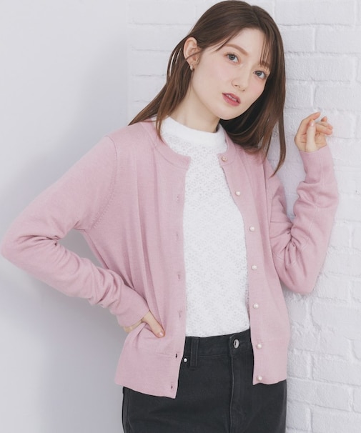 ビジュークルーネックカーディガン【洗濯機OK】《7col/XS~LL》