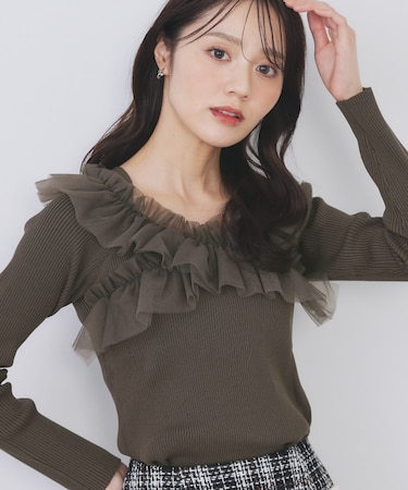 クロスチュールフリルリブニット【洗濯機OK/抗ピル】