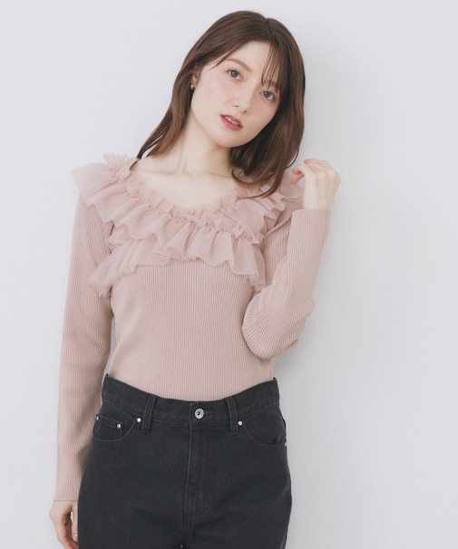 クロスチュールフリルリブニット【洗濯機OK/抗ピル】