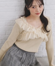 クロスチュールフリルリブニット【洗濯機OK/抗ピル】