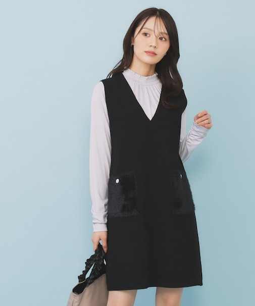 ファーポケットニットジャンスカ【洗濯機OK】