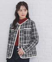 チェックツイードジャケットコート/セットアップ対応【洗える】