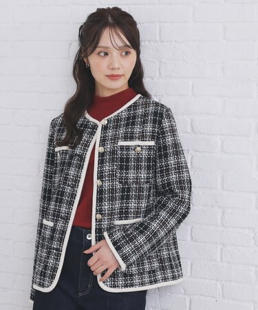 チェックツイードジャケットコート/セットアップ対応【洗える】