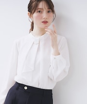 ボウタイタックブラウス【洗濯機OK/防シワ】《XS～3L》