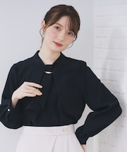 ボウタイタックブラウス【洗濯機OK/防シワ】《XS～3L》