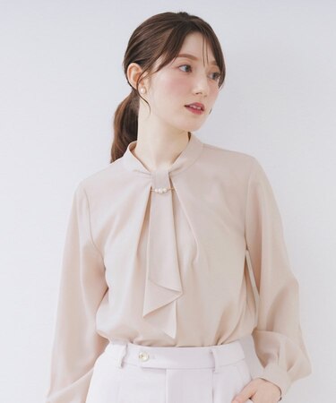 ボウタイタックブラウス【洗濯機OK/防シワ】《XS～3L》