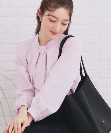 ボウタイタックブラウス【洗濯機OK/防シワ】《XS～3L》