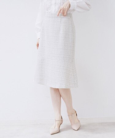 ≪通勤・セレモニー/セットアップ対応≫フレアツイードスカート【洗濯機OK】