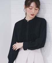 バンドカラーフリルブラウス【洗濯機OK/防シワ】