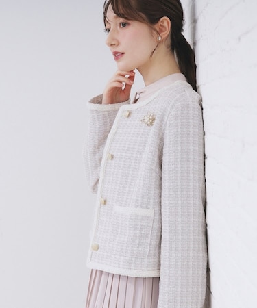 ファンシーツイードノーカラージャケット【洗える】