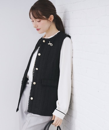 ファンシーツイードペプラムジレ【洗える】