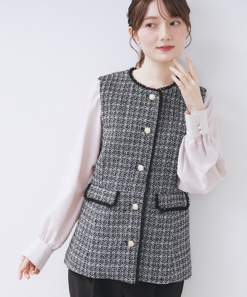 ファンシーツイードペプラムジレ【洗える】