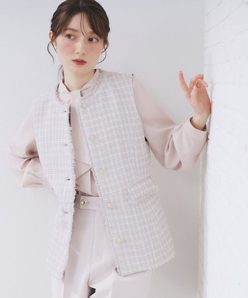 ファンシーツイードペプラムジレ【洗える】