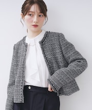 ≪通勤・セレモニー/セットアップ対応≫ノーカラーツイードジャケット【洗濯機OK】