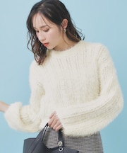 透かし編みショートフェザーニット【洗濯機OK】