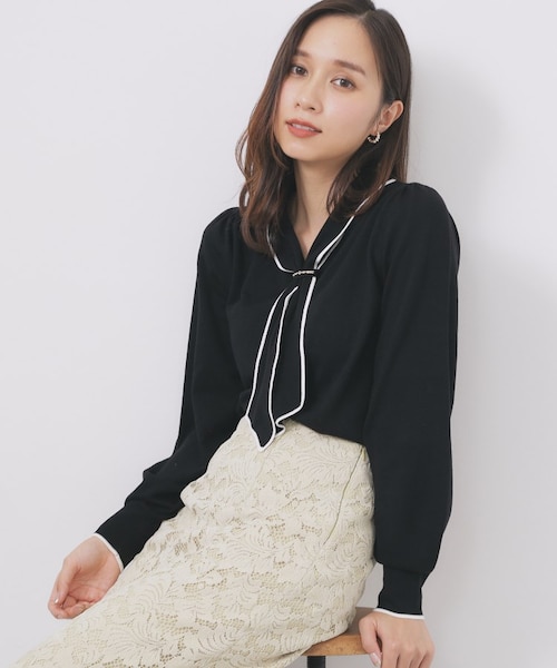 ♡美品♡ ポールカ　ボウタイツインニット ゴールドパーツ付きボウタイニット【洗濯機OK】《10col/XS～LL