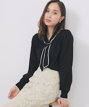 ゴールドパーツ付きボウタイニット【洗濯機OK】《10col/XS～LL》