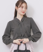 ゴールドパーツ付きボウタイニット【洗濯機OK】《10col/XS～LL》