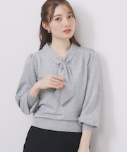 ゴールドパーツ付きボウタイニット【洗濯機OK】《10col/XS～LL》