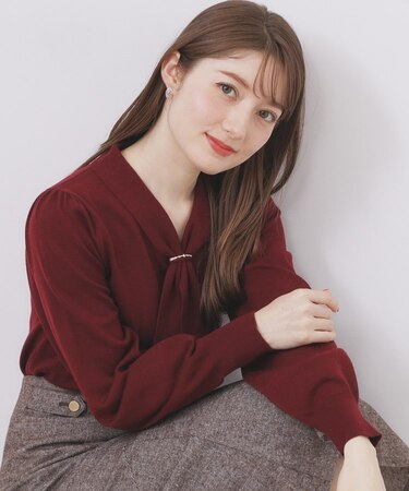 ゴールドパーツ付きボウタイニット【洗濯機OK】《10col/XS~LL》