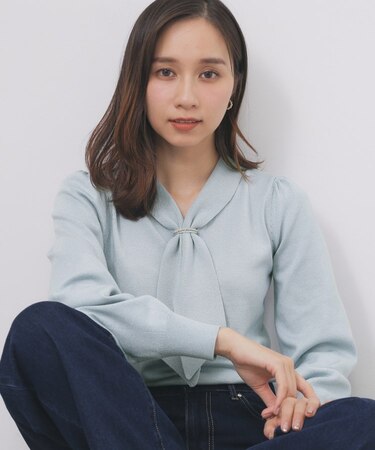 ゴールドパーツ付きボウタイニット【洗濯機OK】《10col/XS～LL》