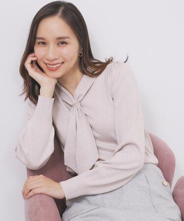 ゴールドパーツ付きボウタイニット【洗濯機OK】《10col/XS～LL》