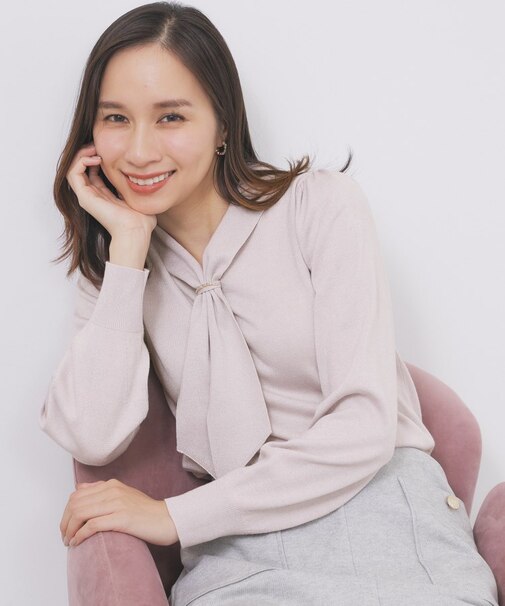 ゴールドパーツ付きボウタイニット【洗濯機OK】《10col/XS～LL》