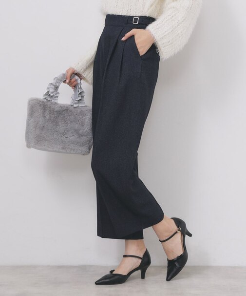 カルゼツイードストレッチワイドパンツ【洗濯機OK/防シワ/イージーアイロン/抗ピル】