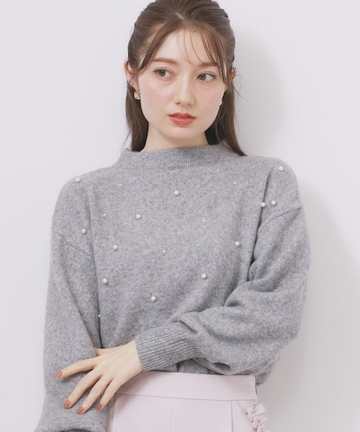 フェイクパールふわふわニット【洗濯機OK】