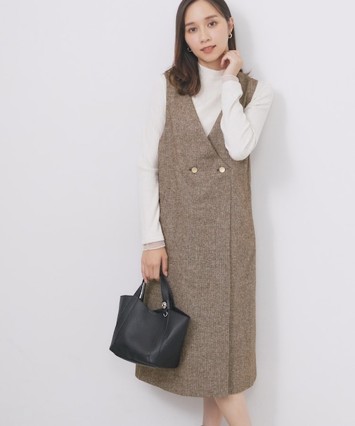 ラップ風ツイードジャンスカ【洗濯機OK/防シワ】