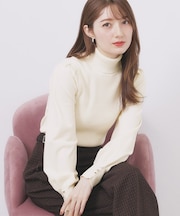 タートルネックタックパフスリーブニット【洗濯機OK】